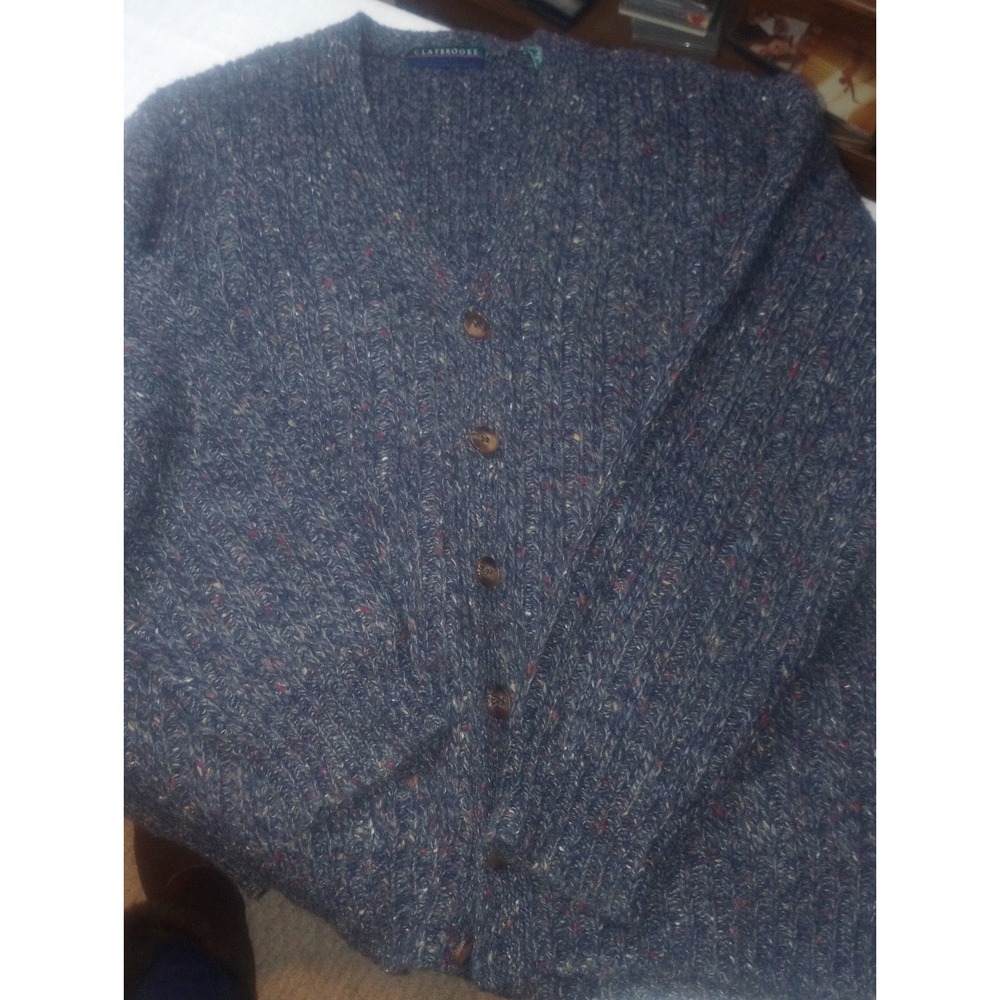 ClayBrooke XL Acrylic Blend‎ Chunky Knit Sweater Cardigan Blue Button Front